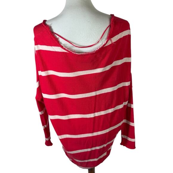 Free People Upstate Red Striped Long Sleeve V-neck Dolman Tee Size L - Picture 4 of 6